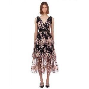 Self-Portrait Midnight Floral Mesh Midi Dress